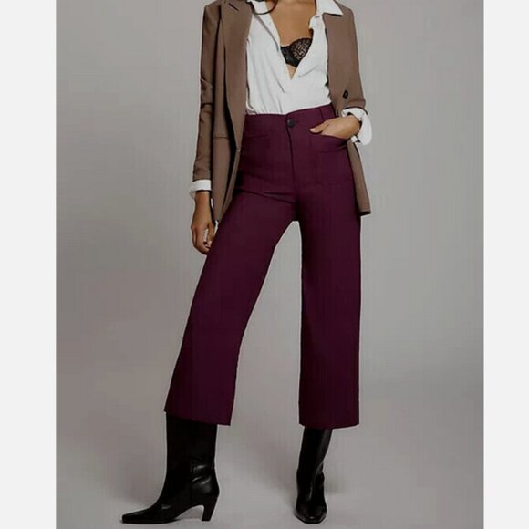 Anthropologie 26P The Colette Cropped Wide-Leg Pants 26 P Dark Plum Purple Maeve